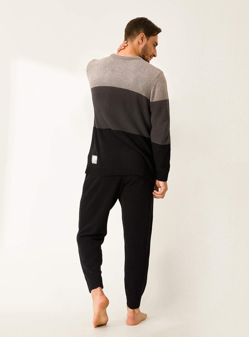 DAVID ARCHY Mens Pajamas Set Ultra-Soft Fleece Pajamas Lightweight & Breathable Sleepwear Long Sleeve Lounge Set with Pockets (L, Black - Gradient Color) - Image 3